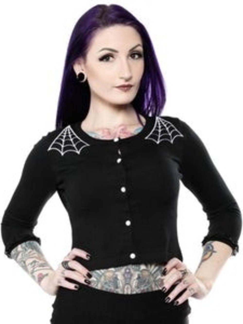 Sourpuss Black & White Spiderweb Cropped Cardigan, Size 2X GUC